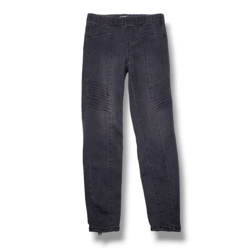 Liverpool Moto Jeans Womens 4 Black Pull On Mid Rise Ankle Zipper